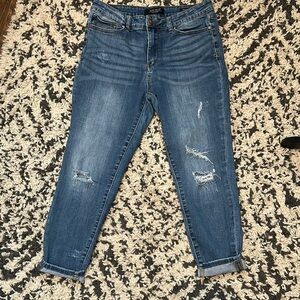 Blue Cropped Distressed Jeans